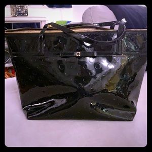 Kate Spade Black Patent Bow Tote with Polka Dots